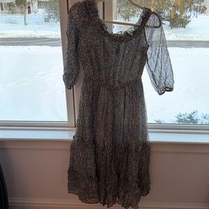 Anthropologie Kira Blue Floral Off-The-Shoulder Peasant Dress